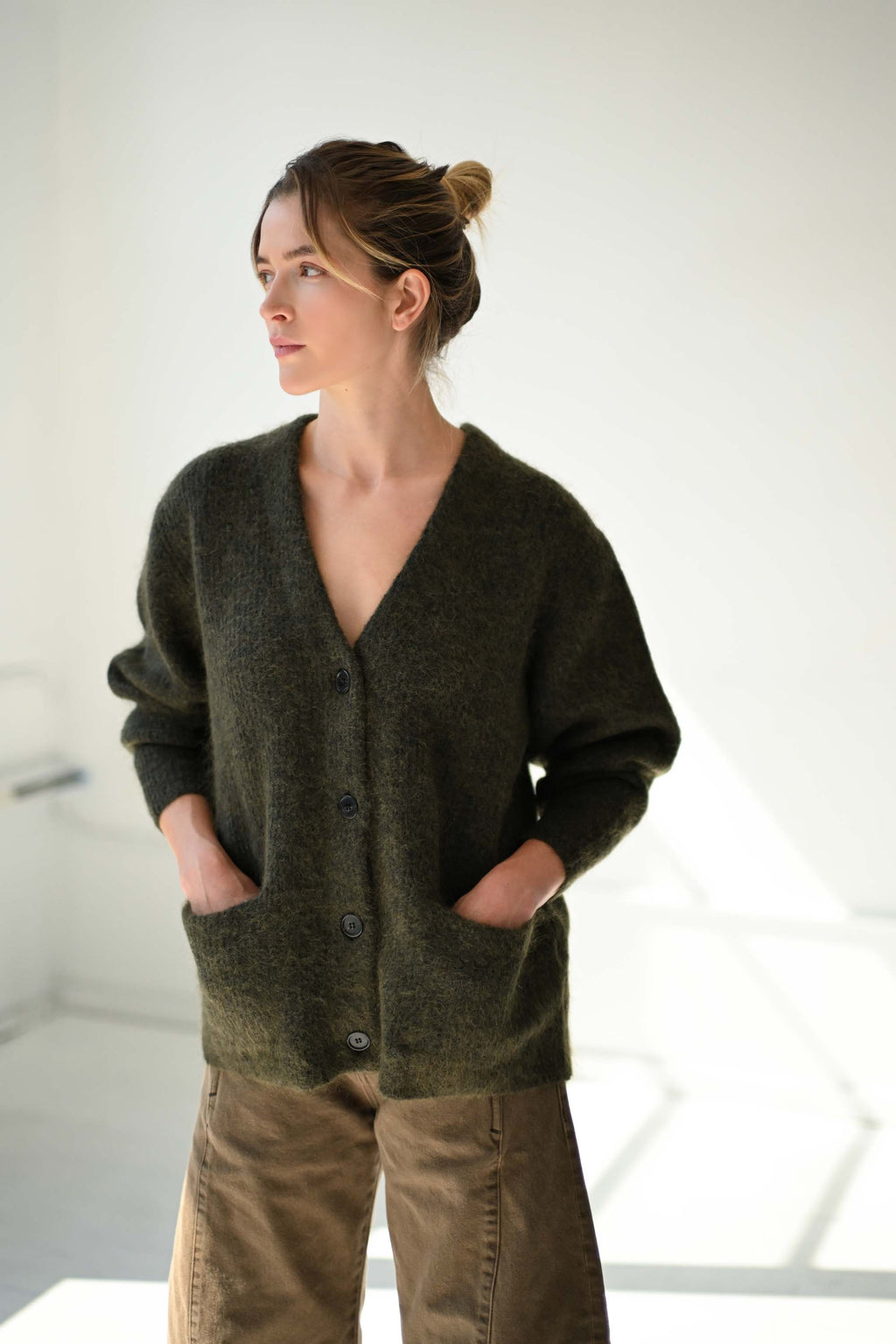 Mohair Cardigan in Olive – SAYAKA DAVIS NEW YORK