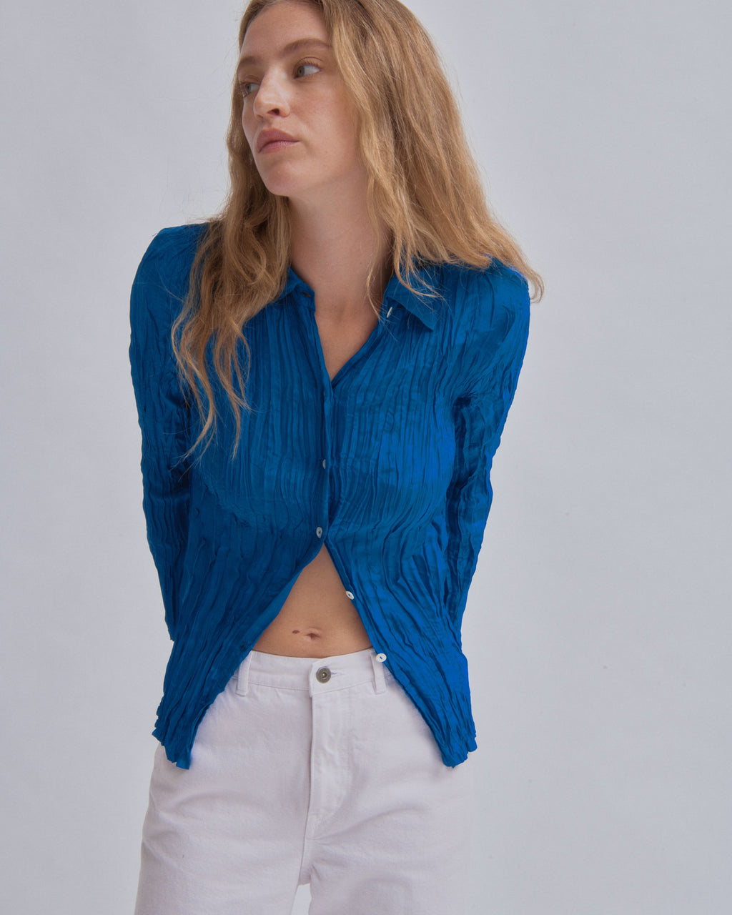 Hand Pleated Shirt in Cerulean – SAYAKA DAVIS NEW YORK