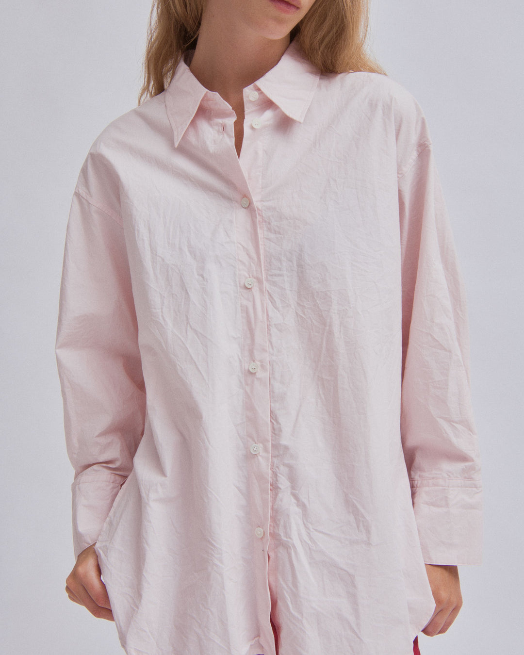 CRINKLED OVERSIZED SHIRT IN ICE PINK – SAYAKA DAVIS NEW YORK
