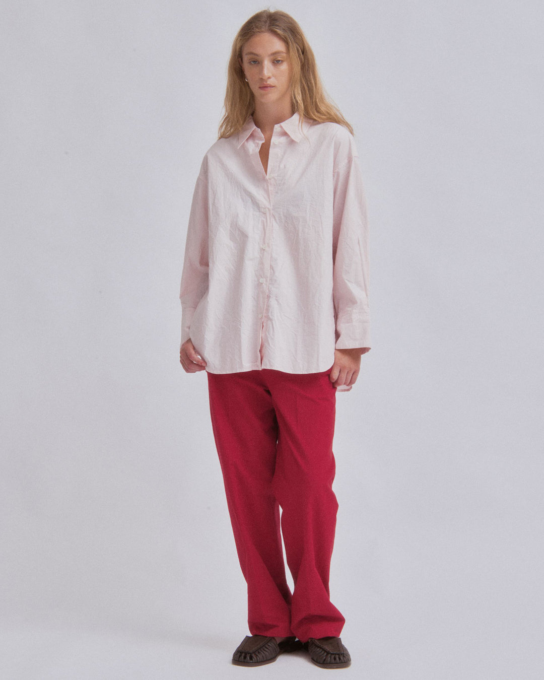 CRINKLED OVERSIZED SHIRT IN ICE PINK – SAYAKA DAVIS NEW YORK