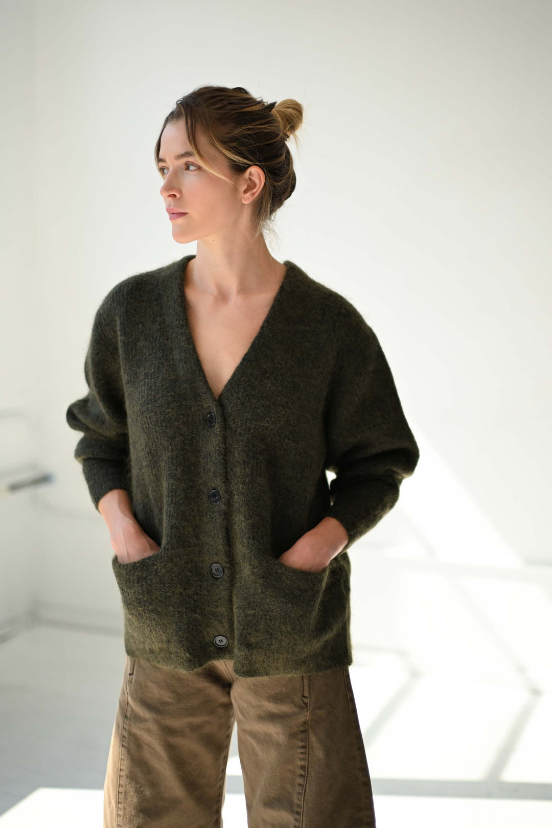Mohair Cardigan in Olive – SAYAKA DAVIS NEW YORK