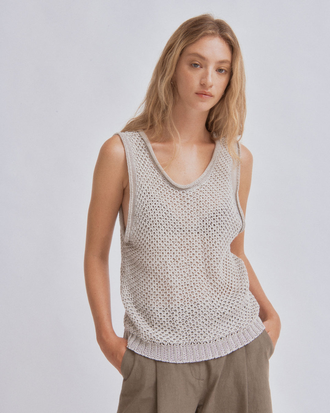 トップス DICH HENDERSON FLUFFY SUMMER KNIT TANK Linen Knit Tank in Sand – SAYAKA DAVIS NEW YORK