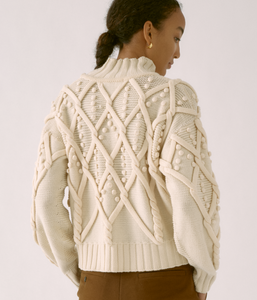 POM-POM CABLE SWEATER IN IVORY