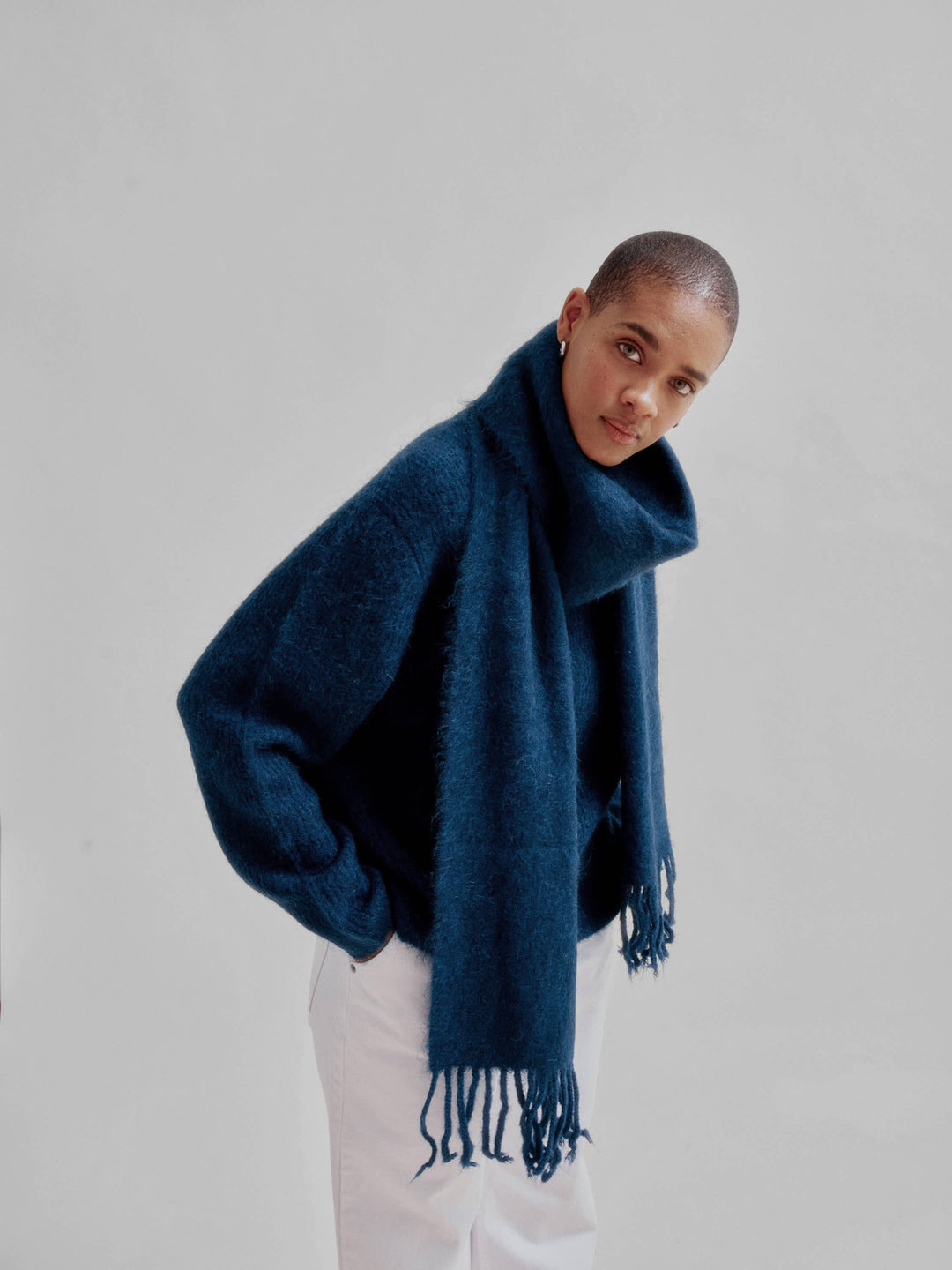 Brushed Mohair Scarf in Midnight Blue – SAYAKA DAVIS NEW YORK
