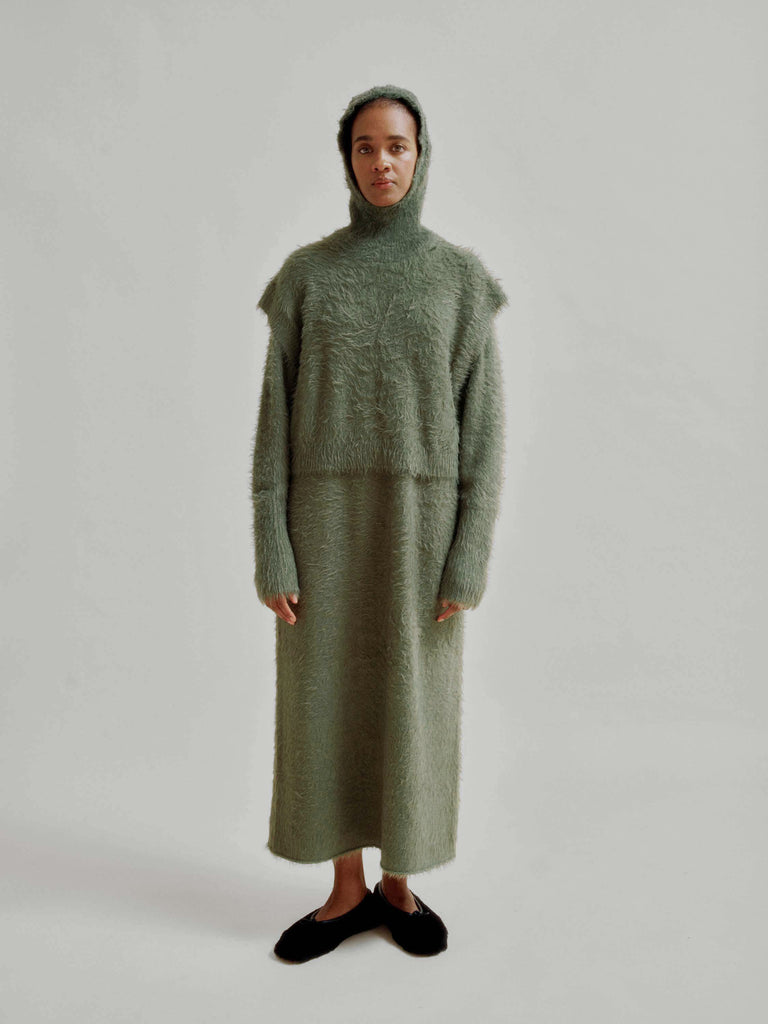 Shaggy Knit Dress in Moss Green Shaggy Knit Dress in Moss Green