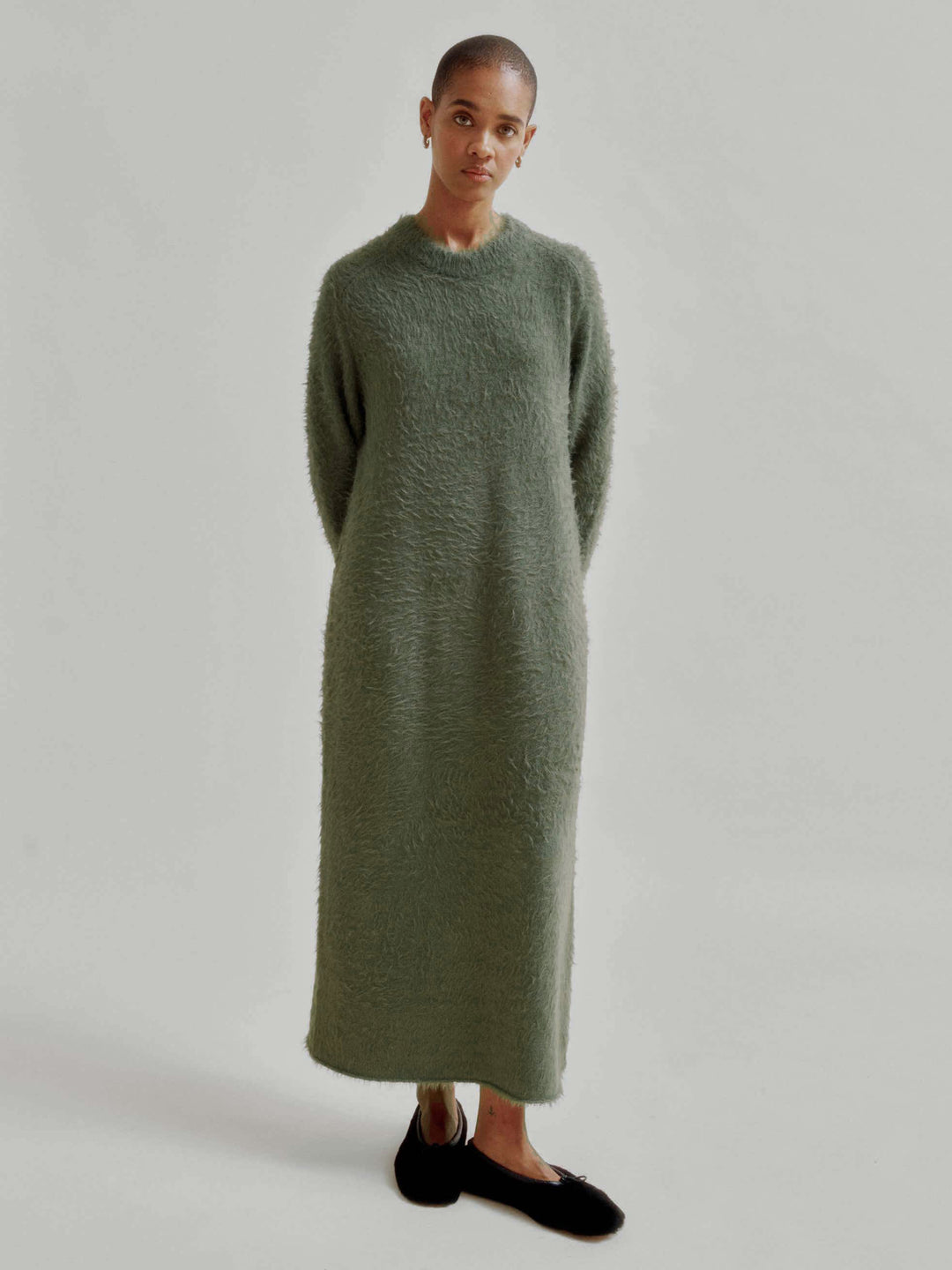 Shaggy Knit Dress in Moss Green SAYAKA DAVIS NEW YORK Shaggy Knit Dress in Moss Green SAYAKA DAVIS NEW YORK