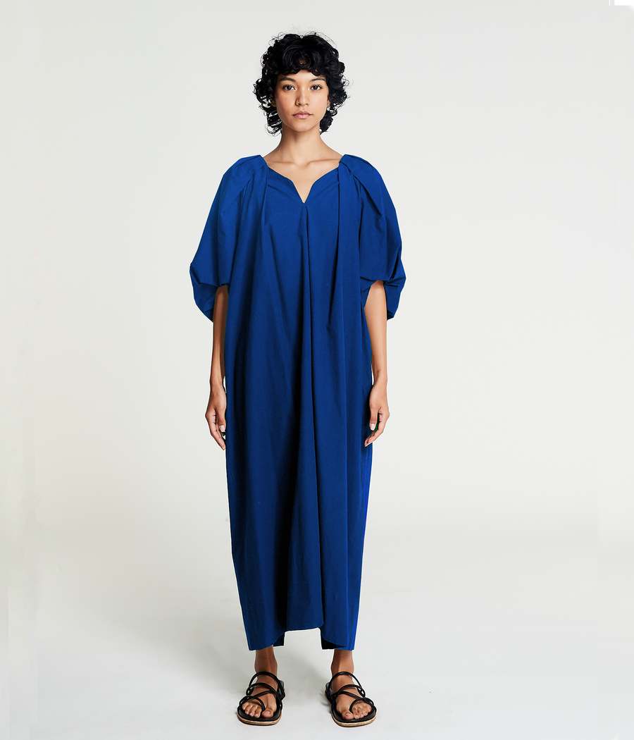 TUCKED COCOON DRESS IN BLUE – SAYAKA DAVIS NEW YORK