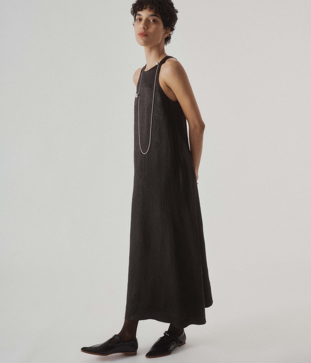 Crinkled Satin Tank Dress in Black  SAYAKA DAVIS NEW YORK