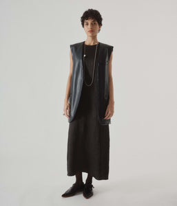 Crinkled Satin Tank Dress in Black