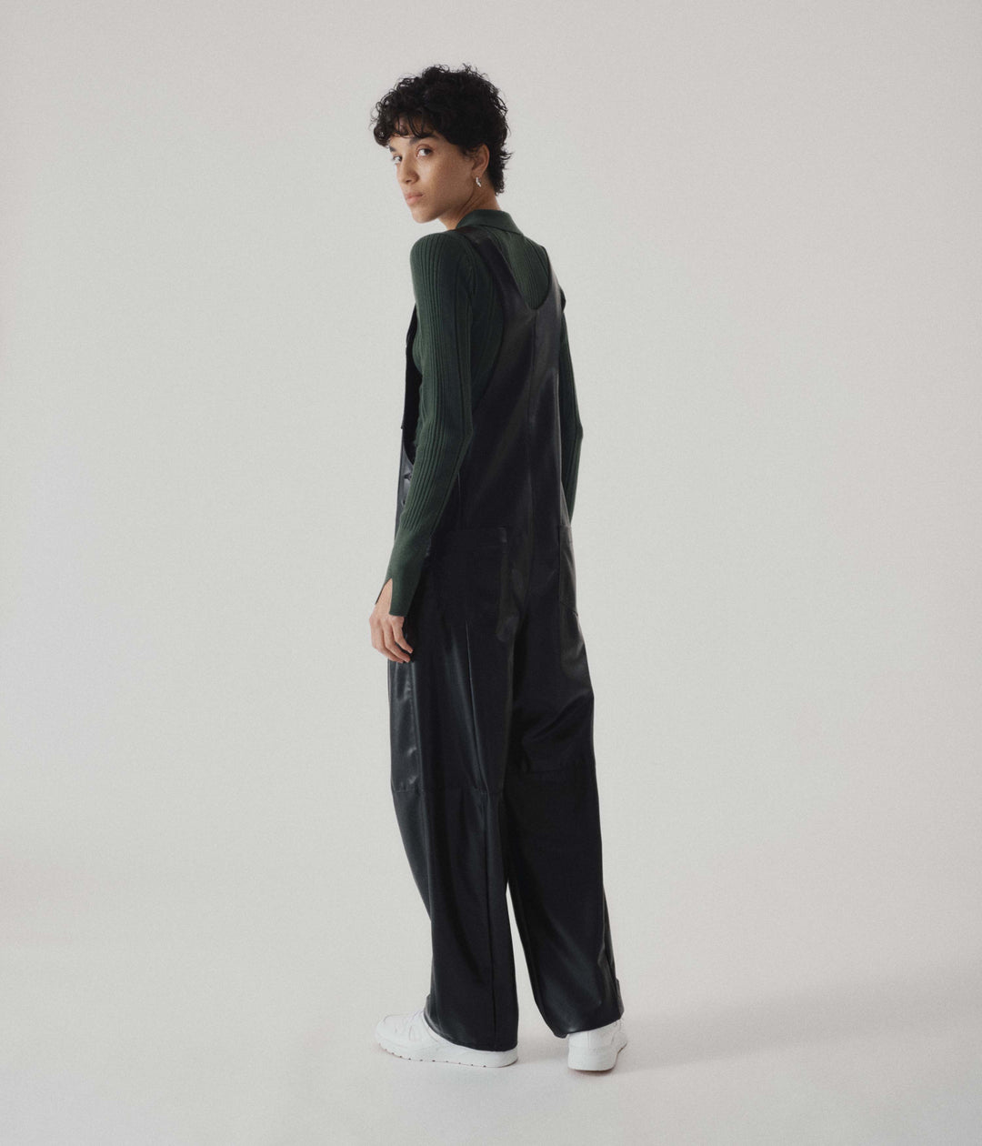 VEGAN LEATHER COVERALL IN BLACK – SAYAKA DAVIS NEW YORK