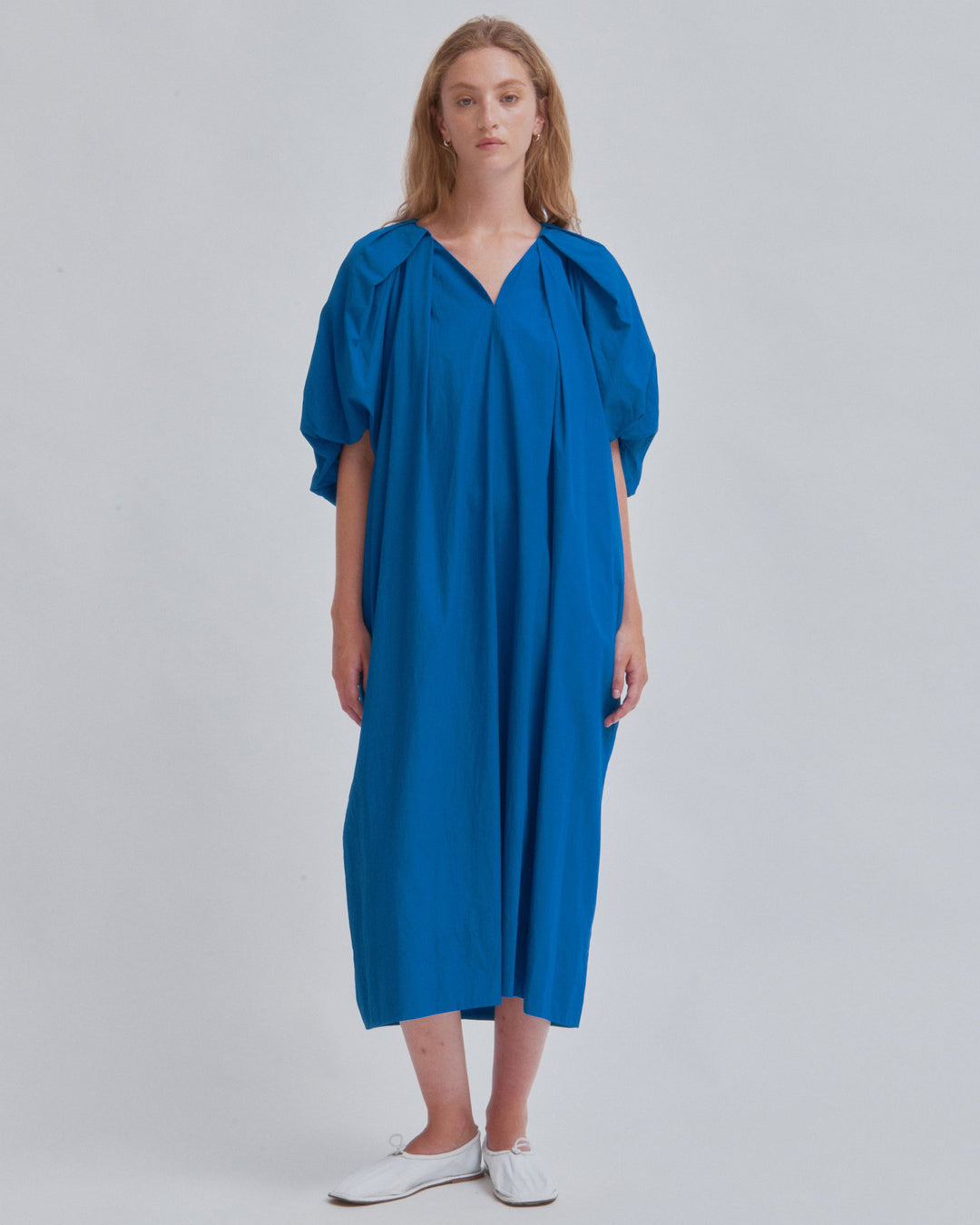 Tucked Cocoon Dress in Cerulean