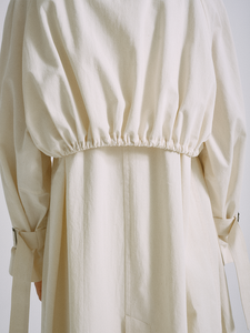 Gathered Flap Trench Coat in Ivory