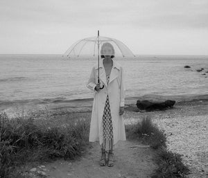 Gathered Flap Trench Coat in Ivory