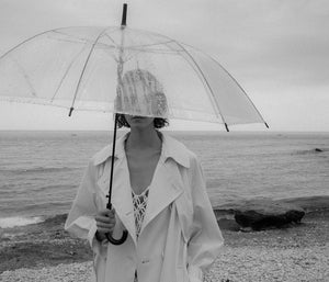 Gathered Flap Trench Coat in Ivory